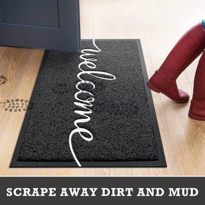 CozyBounty Black Door Mat Welcome Mats Outdoor Indoor Non-Slip Doormat for Entryway Low-Profile Floor Mat for Yard, Garage, High Traffic Areas (30"x17.5", Black)