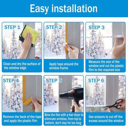 Window Insulation Kit, 63 × 394 Inch Plastic Window Covering for Winter, Window Insulation Film Window Wrap Insulation Windows Winterizing Kit with Double-Sided Tape for 10 Pcs 3 x 5 Ft Windows