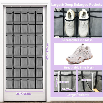 homyfort Over the Door Shoe Organizer, Hanging Shoe Rack Storage Holder with 24 Large Pockets for Closet Door, Men Women Kids Shoes, Cruise (Black)