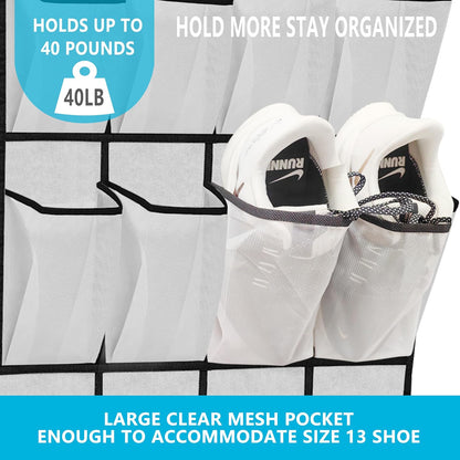Over The Door Shoe Organizer with 24 Large Breathable Mesh Pockets Sturdy Closet Door Shoe Storage Holder Hanging SimpleHouseware Men Women Kids Shoe Holder for Rack (Black)