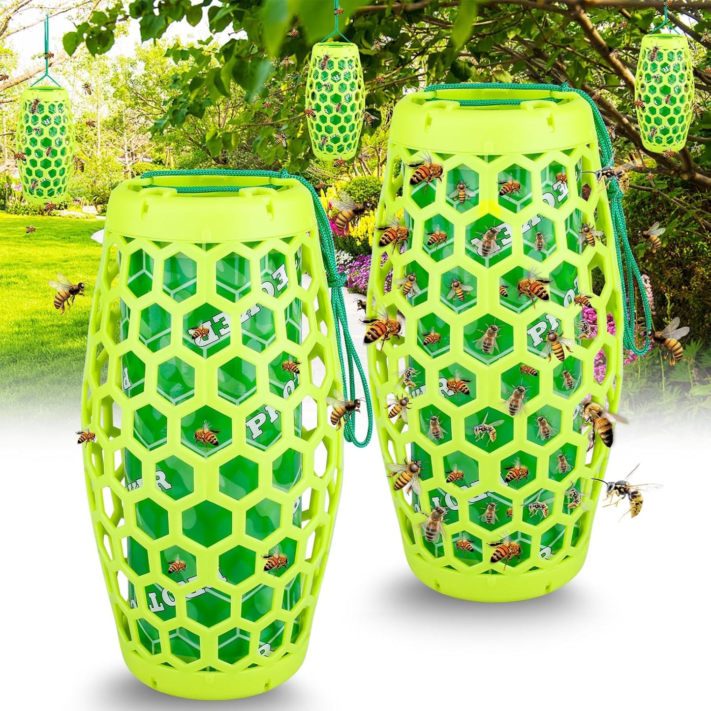 Wasp Trap Bee Catcher - Outdoor Hanging Carpenter Bee Traps with 4 Sticky Boards, Non-Toxic Reusable Hornet & Yellow Jacket Trap, 2 Pack (Orange)
