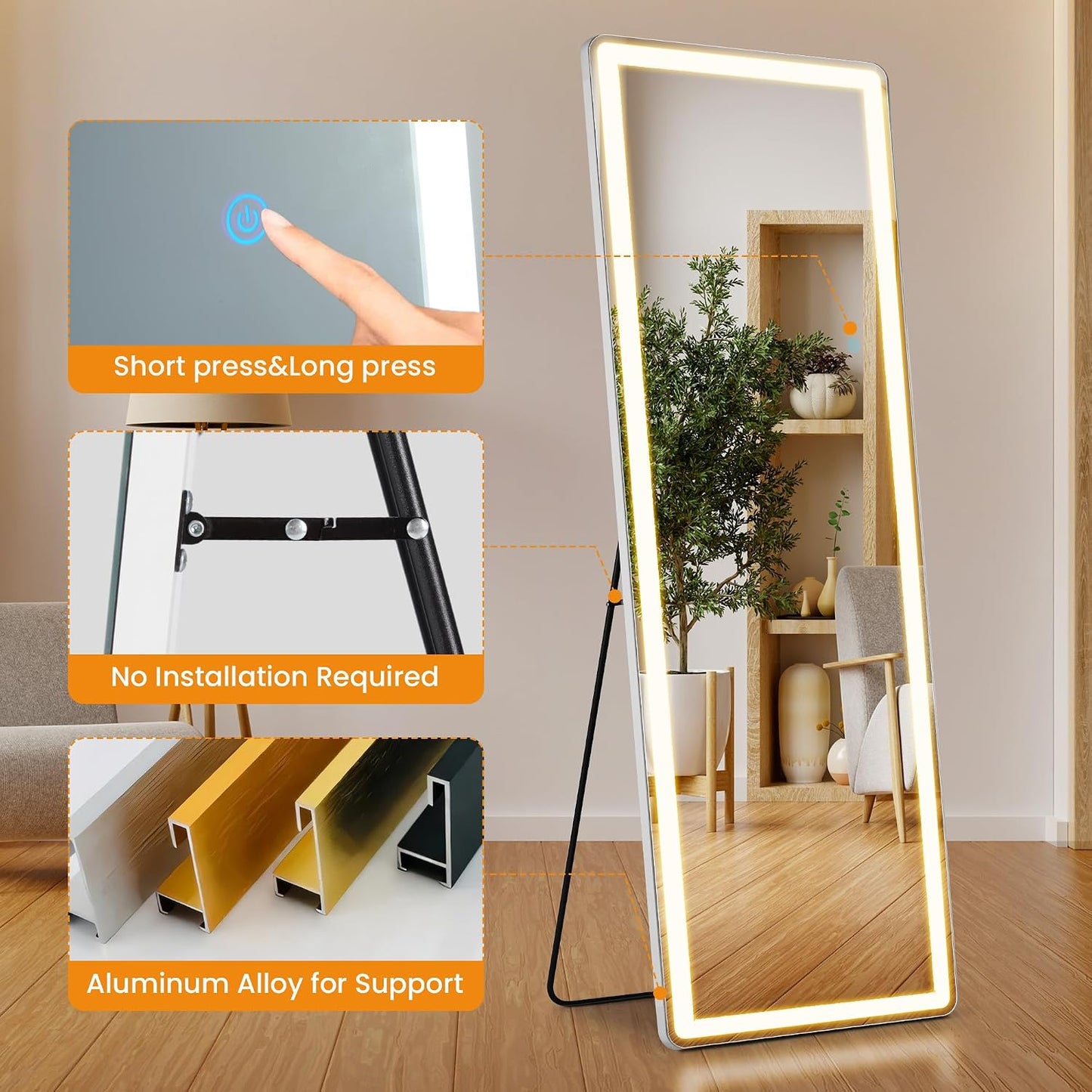 Arched Mirror Full Length, Upgraded 16"x59" Body Wall Mirrors with Shatter-Proof Glass, Floor Standing, Hanging or Leaning, Tall Arch Mirror with Stand Aluminum Alloy Frame for Bedroom, Black