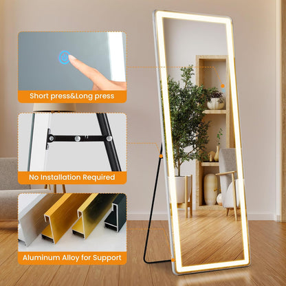 Arched Mirror Full Length, Upgraded 16"x59" Body Wall Mirrors with Shatter-Proof Glass, Floor Standing, Hanging or Leaning, Tall Arch Mirror with Stand Aluminum Alloy Frame for Bedroom, Black