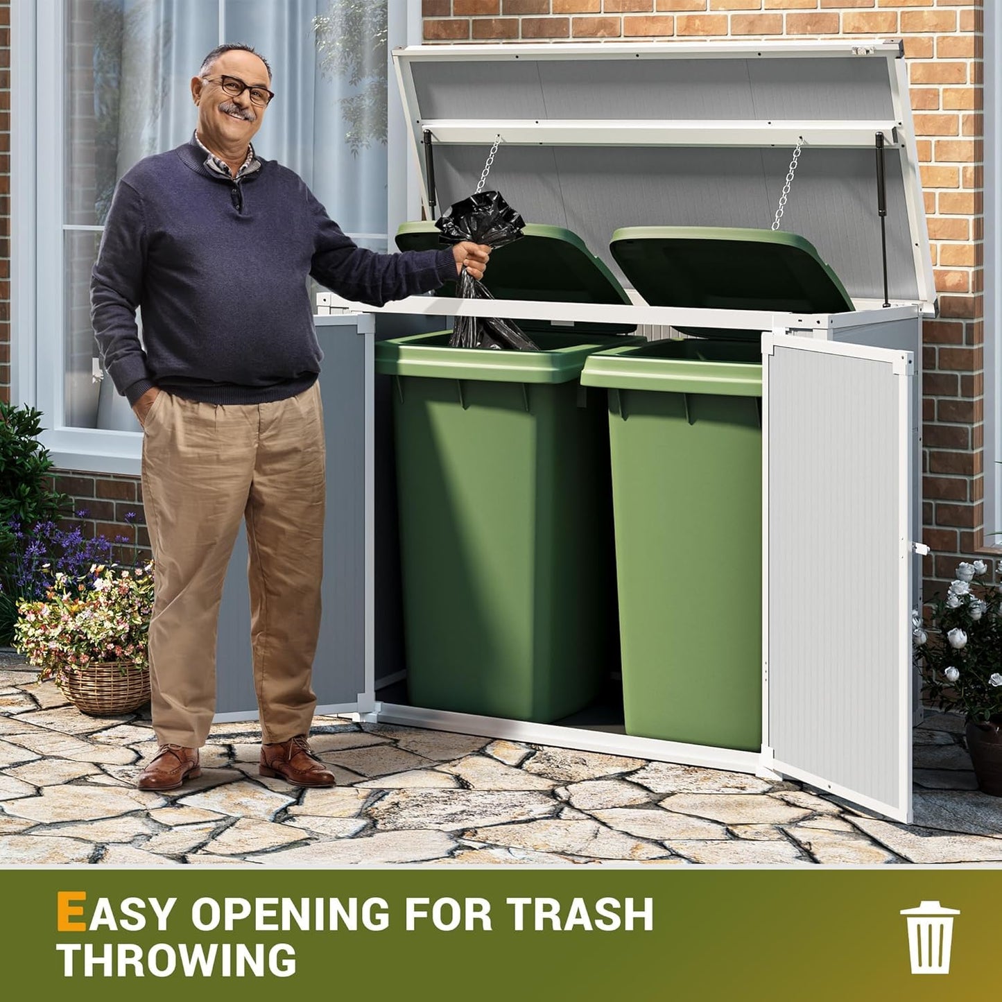 UDPATIO 120 Gallon Deck Box Outdoor Storage Box Lockable Waterproof Resin Indoor Outdoor Storage Container for Patio Cushions, Tools, Package Delivery Boxes for outside
