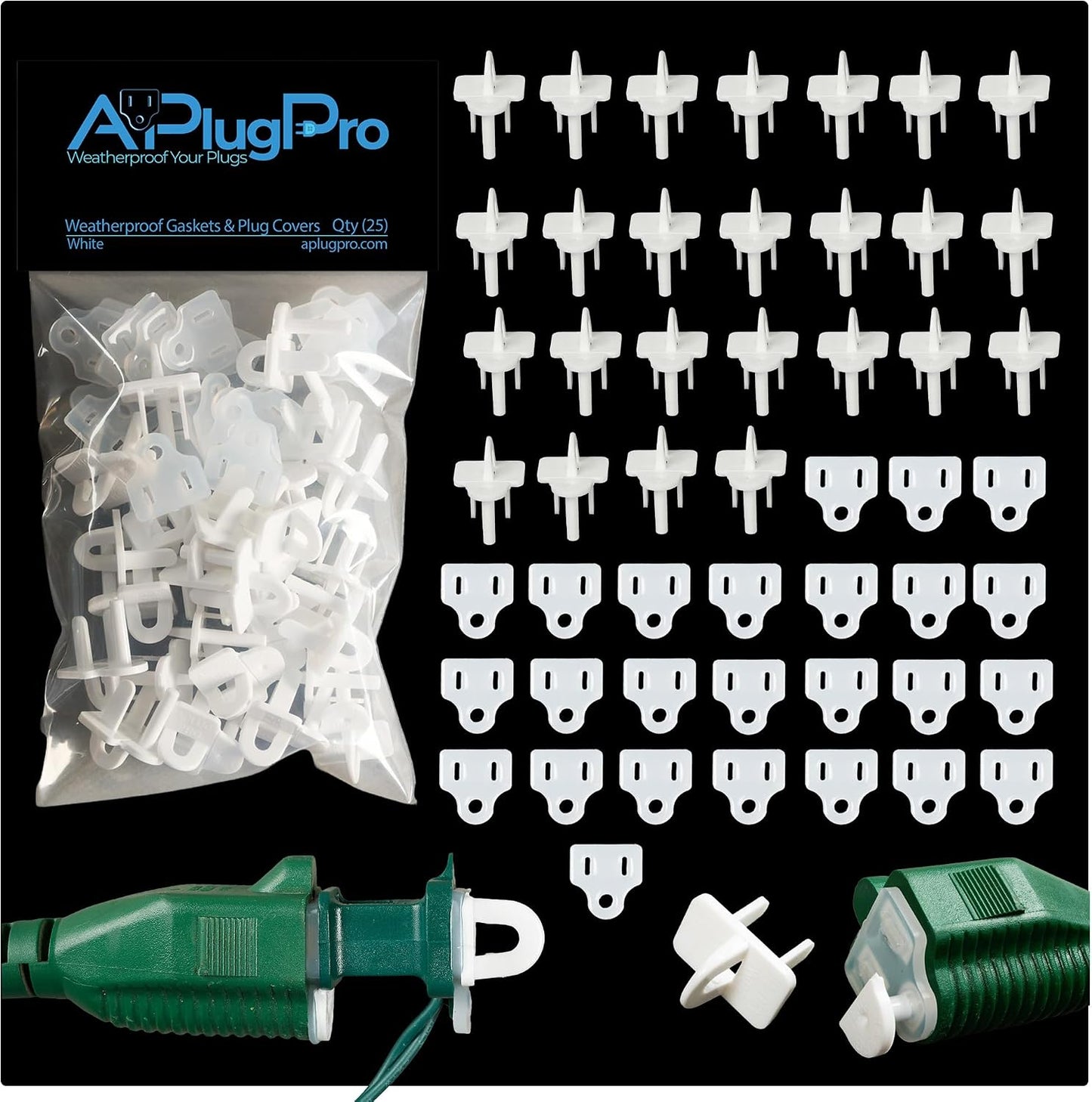 (Set of 10, White0 The Original Weatherproof Gaskets & Plug Covers - Made in USA, Outdoor Waterproof GFCI Protectors, Christmas Light Installation, Extension Cords, Stop GFCIs from Tripping