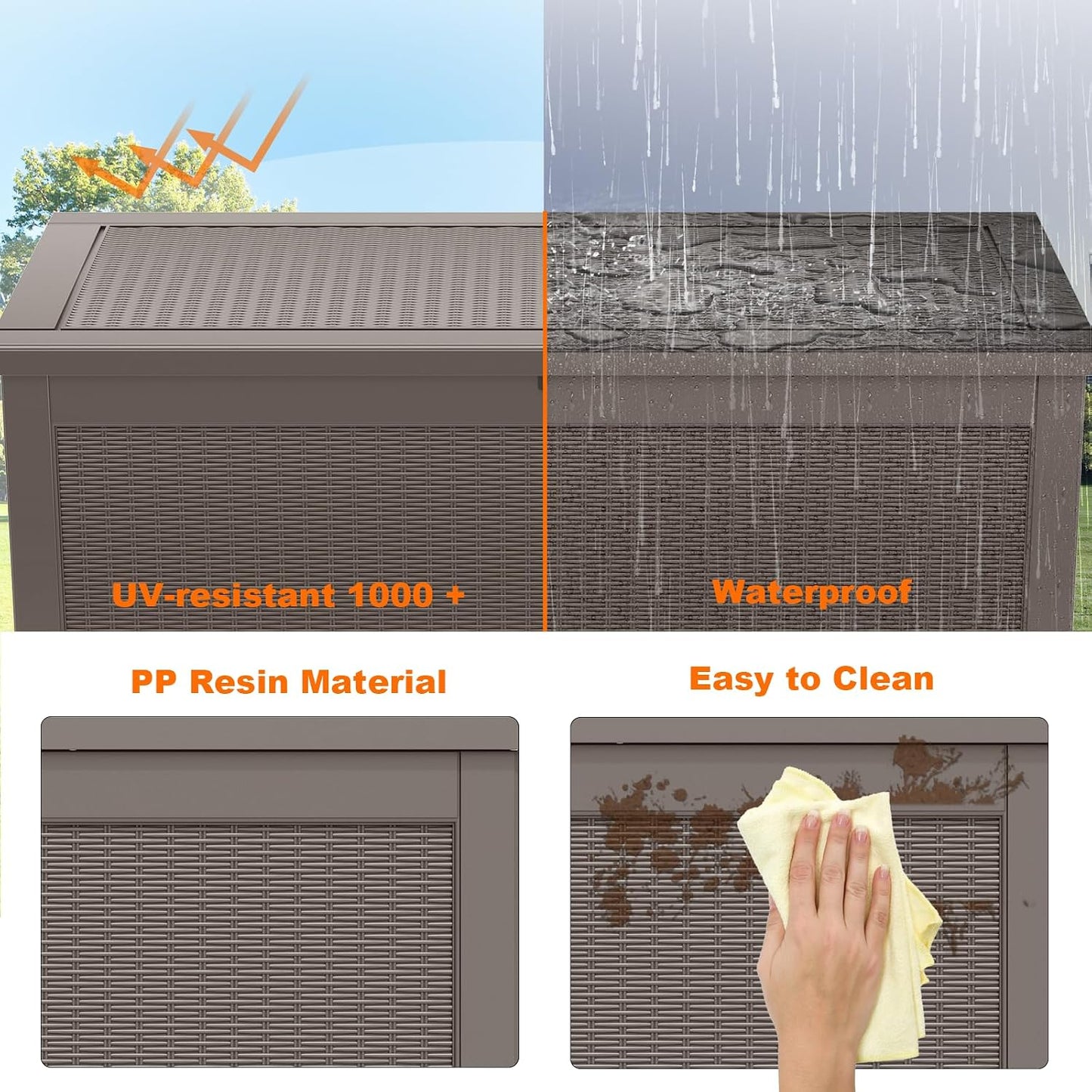 150 Gallon Waterproof Outdoor Storage Box,Resin Deck Box,Lockable Outside Storage Box Container for Patio Furniure,Garden,Tools (150 Gallon,Black)
