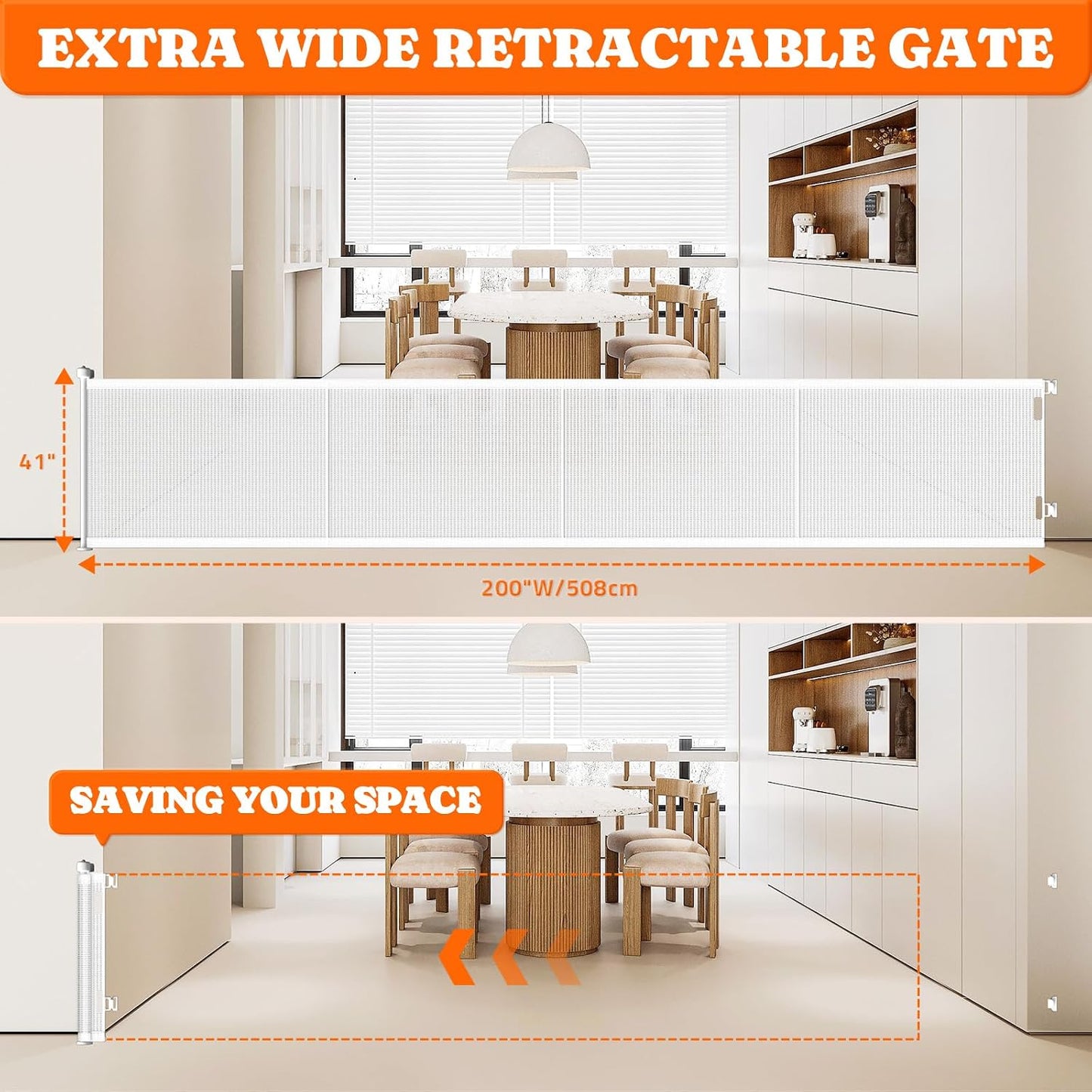 Pawtners Retractable Baby Gates Extra Wide, 41" Tall Extends up to 71" Wide, Dog Gate Indoor for Stairs, Pet Gate with Support Rods for Doorways Hallways Indoor & Outdoor-Black