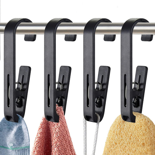 Laundry Hooks with Clips Hanger Closet Organizer Clamps Socks Boot Bras Towels for Bathroom Wardrobe Kitchen Office 4Pcs (White)