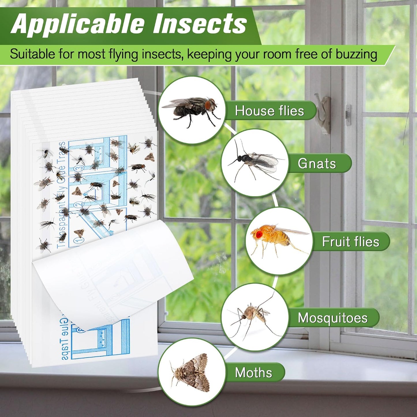 Qualirey 30 Pack XL Window Fly Traps for Indoors, Extra Large Fly Paper Sticky Strips, Waterproof & Non Toxic Clear Sticky Traps for Windows, Bug Catcher for House, Kitchen and Office(15"×3")