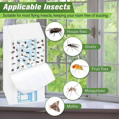 Qualirey 30 Pack XL Window Fly Traps for Indoors, Extra Large Fly Paper Sticky Strips, Waterproof & Non Toxic Clear Sticky Traps for Windows, Bug Catcher for House, Kitchen and Office(15"×3")