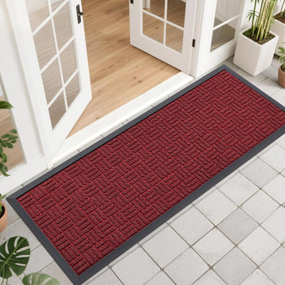 OLANLY Front Door Mat Outside Entrance 29.5x17, Absorbent, Heavy Duty Sturdy Natural Rubber Doormat Indoor Outdoor, Stain and Fade Resistant, Non-Slip Backing Low Profile Floor Mat for Entryway, Grey