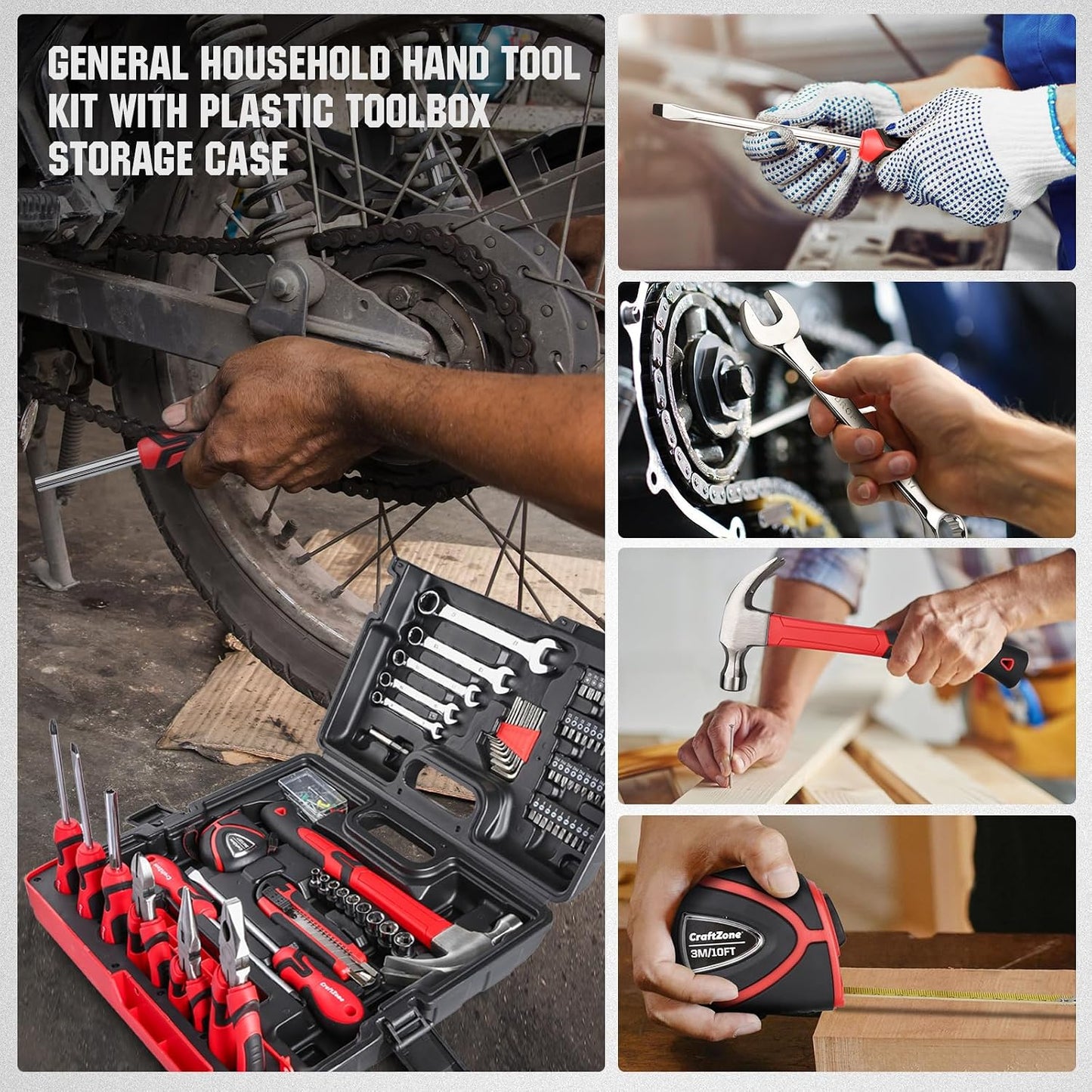75-Piece Home Tools Kit, General Basic Household Hand Tool Kit with Plastic Toolbox Storage Case, Integrated Standing Tool Ract, for College Students, Emergency repair, Home Use & More