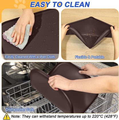 SMILOOL Silicone Pet Food Mat with Raised Edge for Food and Water Bowl, Dog Feeding Mats, Cat Food Trays for Floor Waterproof, Rubber Tray for Dogs and Cats, 19 x 12 x 0.7 Black