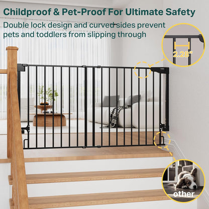 Cumbor 29.2–43" Baby Gate for Stairs, Hardware Mounted (Drill Required), Expandable No Bottom Bar Dog Gate, Auto Close Extra Wide Walk Thru, Pet & Toddler Proof Gate, Top & Bottom of Stairways (White)