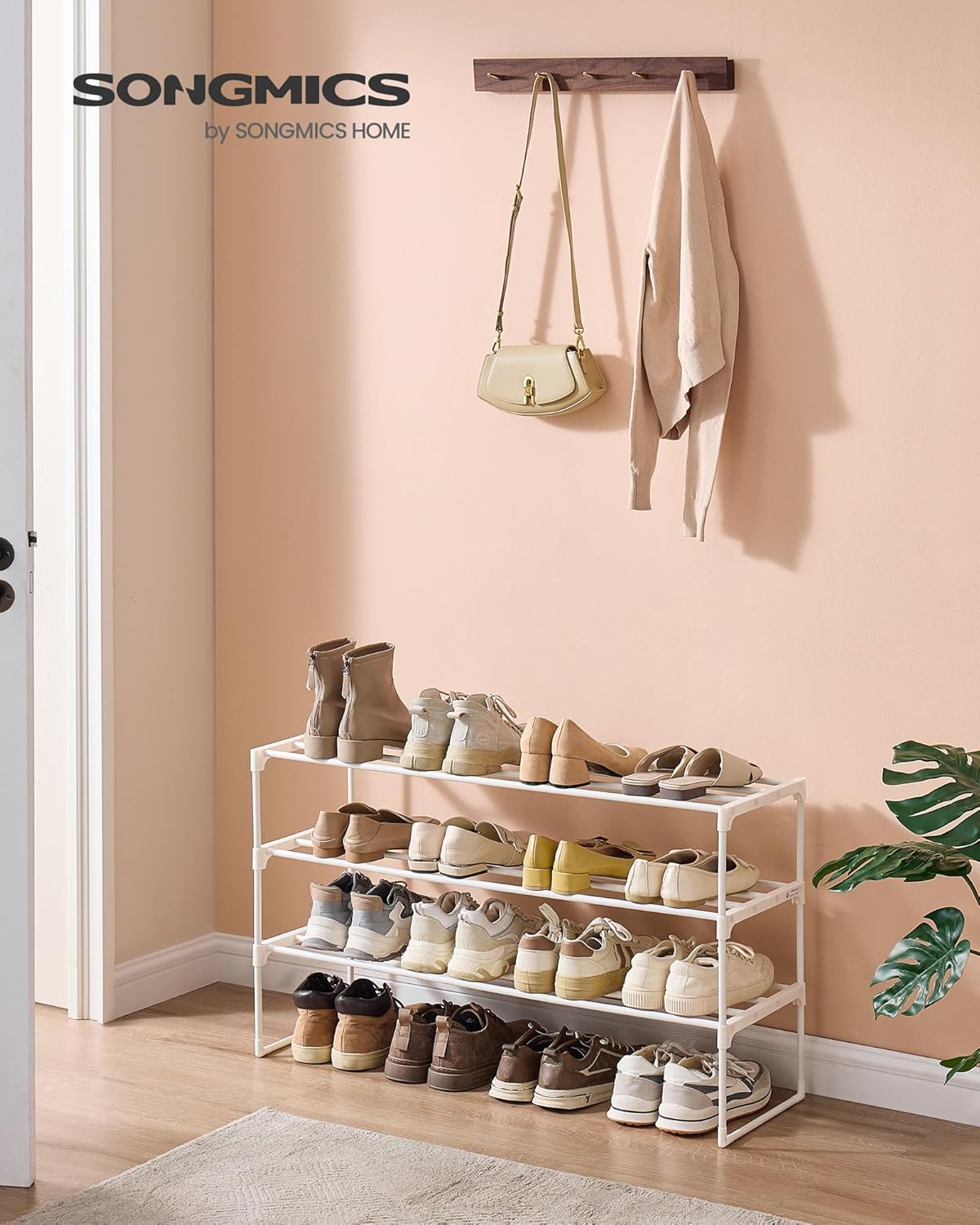 SONGMICS Shoe Rack, 6-Tier Shoe Organizer, Metal Storage Shelf, Upright or Upside Down, for 24-30 Pairs, Stackable, for Entryway, 11.8 x 36.2 x 42.7 Inches, Black ULSA306BH01
