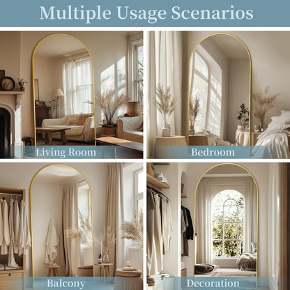 Full Length Mirror with Stand, 71"x28" Arched Full Body Large Stand Up Aluminum Frame Floor Standing Mirror, Freestanding Hanging Leaning Mounted for Bedroom Living Room Entryway Gold