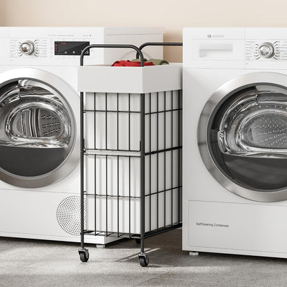 2 Section Laundry Hamper with Wheels and Brake, 100L Laundry Sorter Cart with 2 Removable Liner Bags, Metal Handle, Rolling Laundry Basket for Bedroom Laundry Room