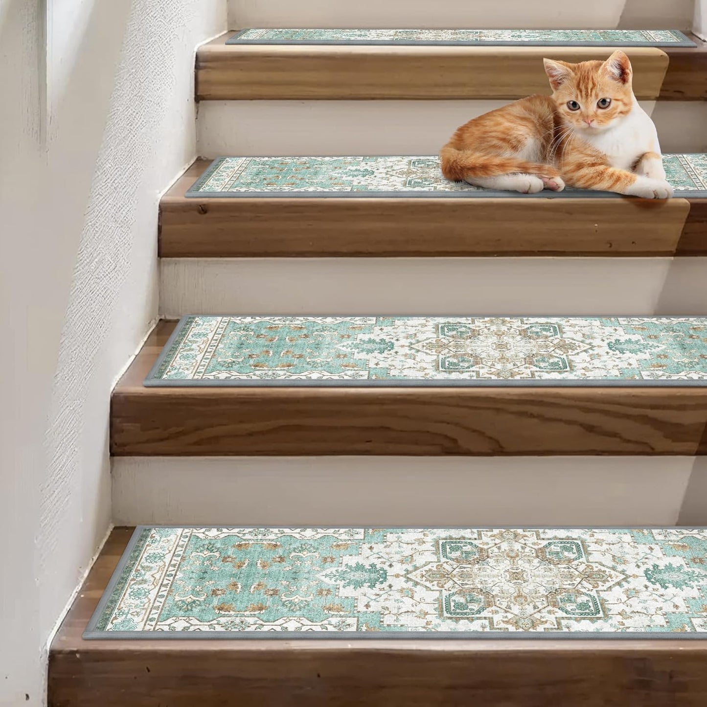 sarben Non Slip Stair Treads for Wooden Steps 15PCS - 8"x30" Indoor Safety Carpet, Edging Mats with TPE Adhesive Backing, Pet and Elderly Friendly Stair Rugs (Taupe) - Colors B