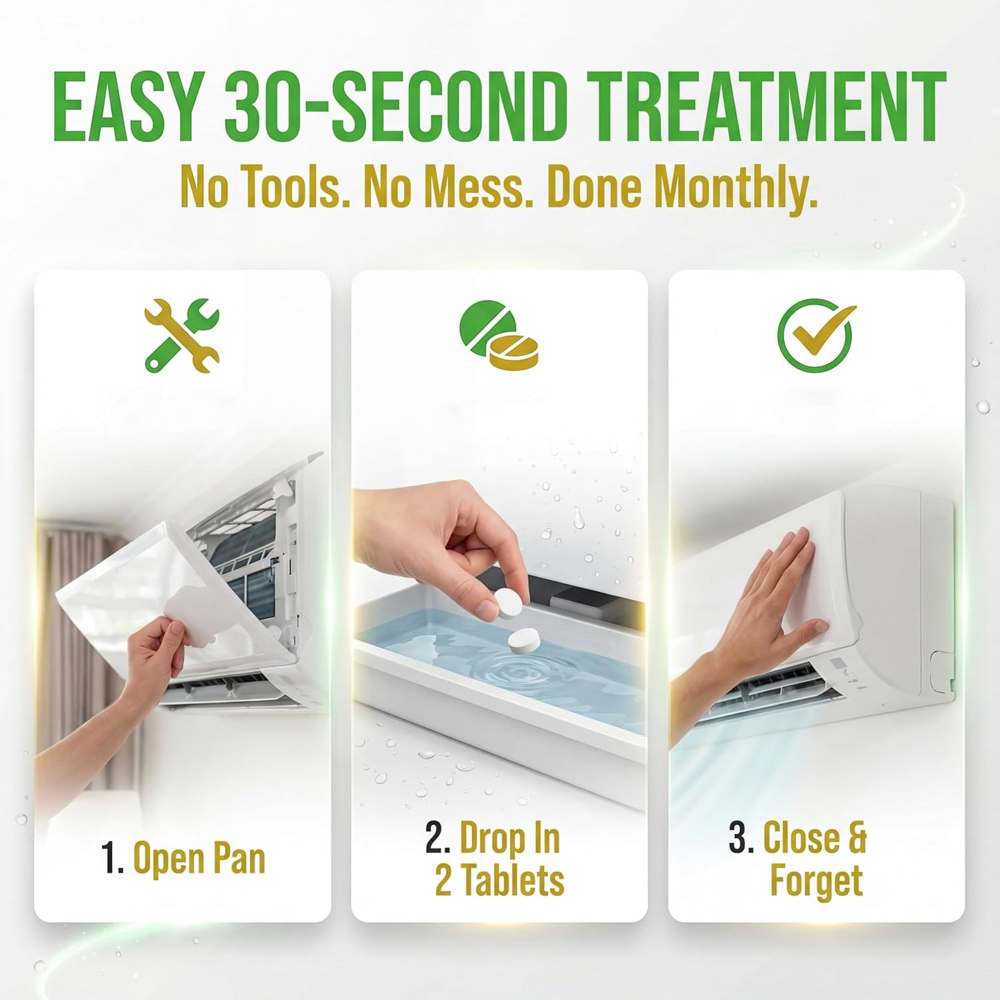 QwikTreat AC Pan Tablets & HVAC Drain Line Cleaner | Condensate Drain Pan Treatment Tabs | Remove Air Conditioner Pipe Clogs, Algae, & Control Odors for Effective Maintenance (100 Tabs)