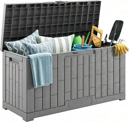 LAUSAINT HOME 320 Gallon Resin Deck Box, Package Delivery Box with Lockable Lid, Waterproof Outdoor Storage Box For Garden Tools, Patio Cushions(320 Gallon,Black)
