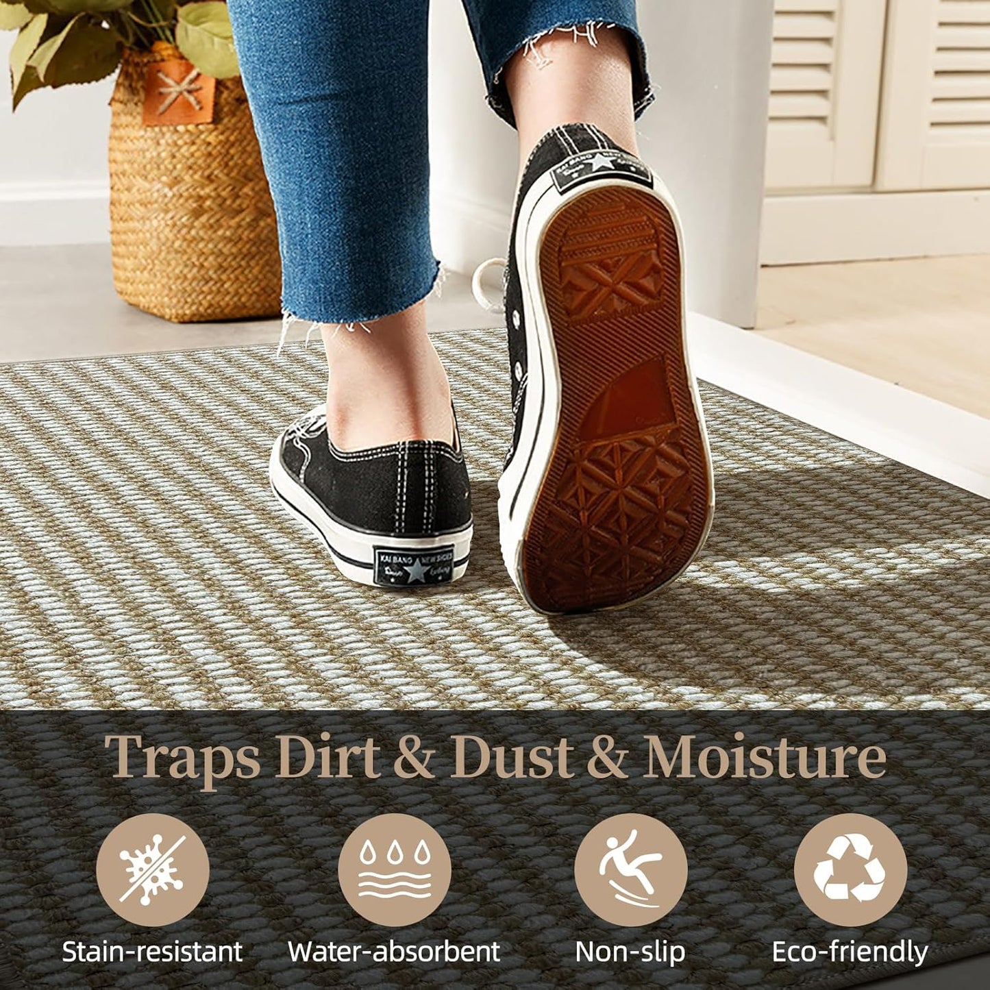 Indoor Door mat 17“ x 30”, Dirt Trapper Door Mat, Non-Slip Washable Entrance Mat, Dirt Resistant and Absorbent Welcome Mat,Low-Profile Doormat for Entryways, Front Doors, and Indoor Entrances, White