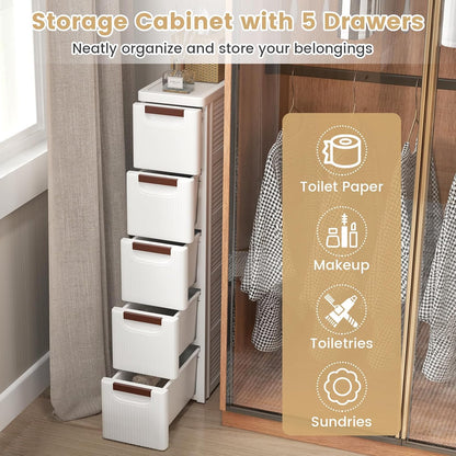 LOKO 6-Drawer Narrow Storage Cabinet, Slim Rolling Cart, Mobile Plastic Cart Container with Pull Handles, Built-in Wheels, for Living Room, Kitchen, Bathroom, Office (7.5"x16.5"x43" (6 Drawer))