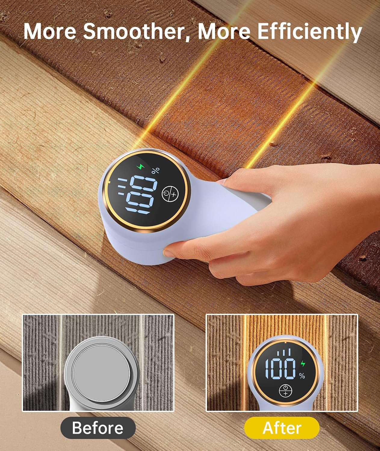 Rechargeable Fabric Shaver Lint Remover, Sweater Shaver with 3-Speed Control, LED Display Clothes Shaver, 6-Leaf Stainless Steel Blades, Suitable for Clothes, Sweater, Couch, Blanket, Wool (White)