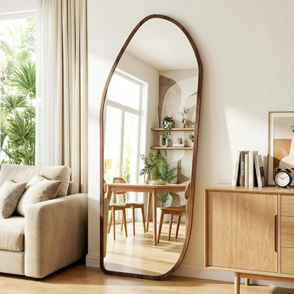 Suidia Full Length Mirror, Oversized Floor Mirror with Solid Wood Frame, Large Standing Mirror for Bedroom Living Room, Wood Art Style, Dark Walnut, 74" L x 32" W