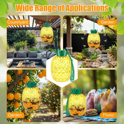 4 Pack Wasp Trap Outdoor Hanging, Reusable Yellow Jacket & Hornet Trap with Bait Reservoir, Durable Outdoor Bee Catcher for Garden, Patio, Orchard, Pineapple Design