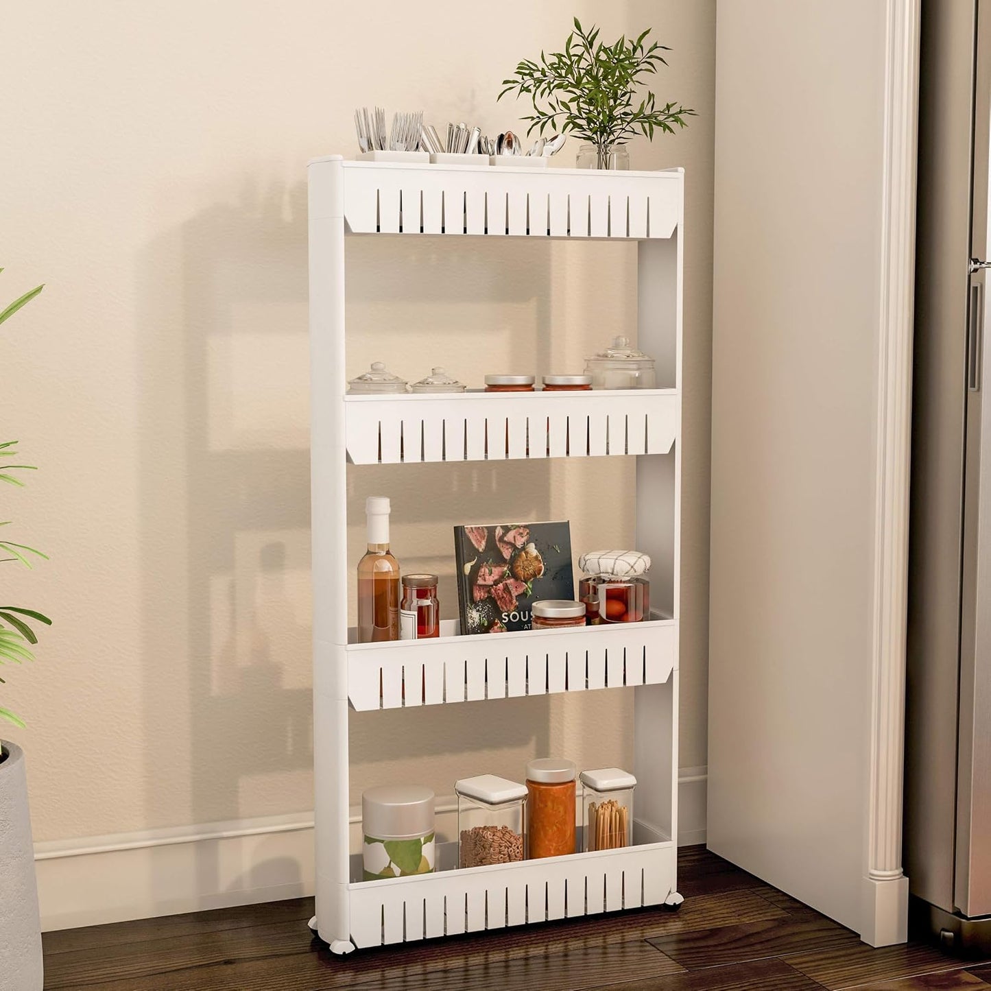 Slim Rolling Storage Cart - 5-Tier Utility Cart with Wheels for Bathroom, Kitchen, and Laundry Room - Bathroom Shelves by Lavish Home (White)