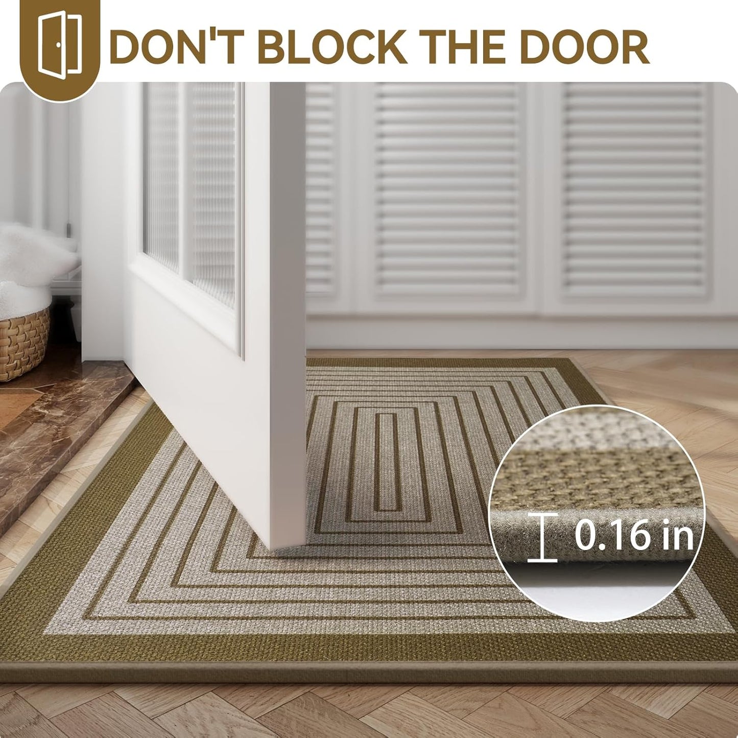 Front Door Mat 17''x30'', Absorbent Dirt Resist Washable Non Slip Low-Profile Indoor Doormat, Easy Clean Welcome Entryway Door Mats, Brown