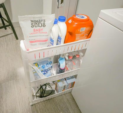 Slim Rolling Storage Cart for Bathroom and Laundry Room Organization - Narrow Space-Saving Mobile Shelving Utility Cart - Versatile Tier Design (White, 4 Tier)