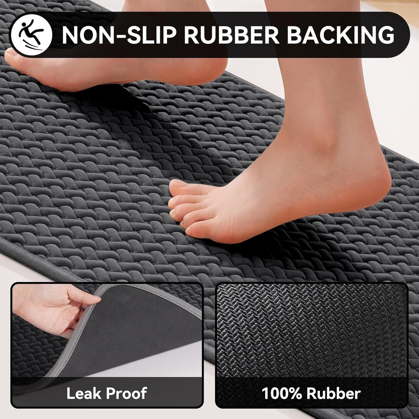 YDKGL Bathroom Rugs Non Slip, Super Absorbent Quick Dry Bath Mats for Bathroom, Foam Weave Texture Thin Bath Rugs Washable with Rubber Backing Fit Under Door Outside Shower,16" x 24“