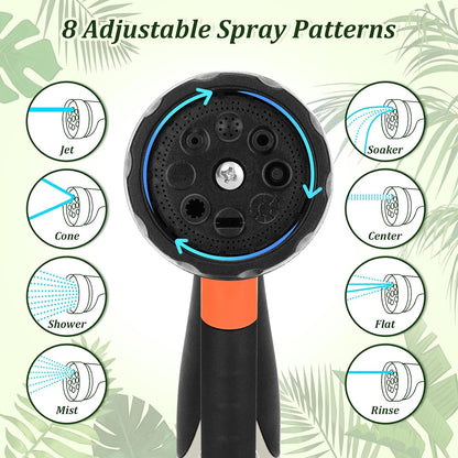 Garden Hose Nozzle, Heavy Duty Metal Water Nozzle with 8 Adjustable Spray Patterns, High Pressure Ergonomic Flow Control for Watering Plants, Lawns, Washing Cars, Pets, Black with Green