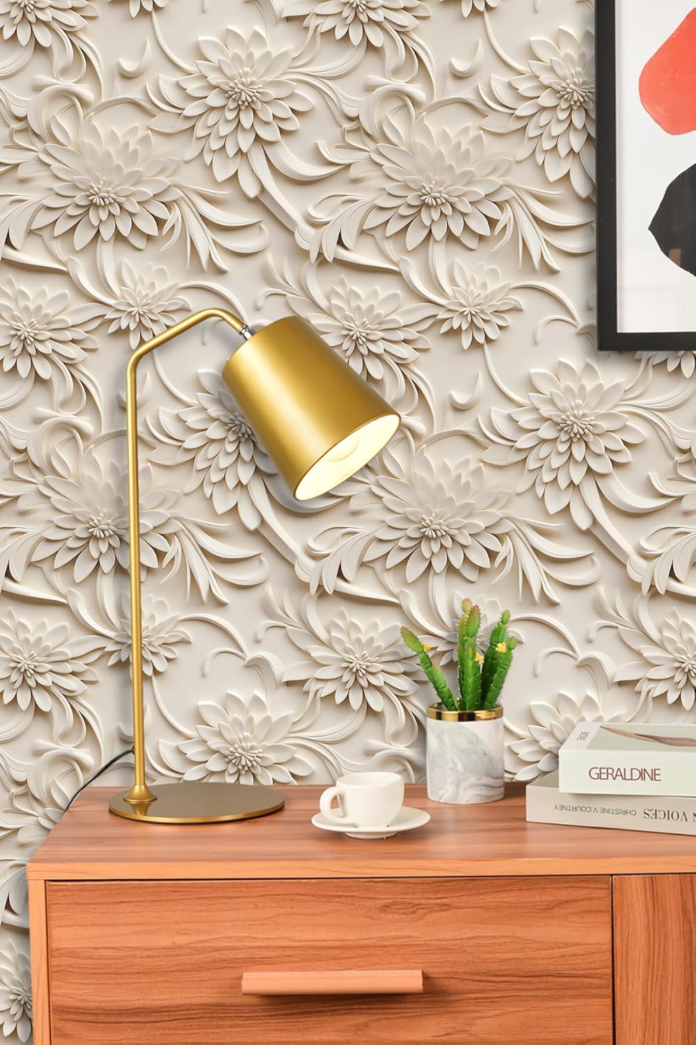 Floral Peel and Stick Wallpaper 3D Effect Interior Wall Décor Contact Paper Self Adhesive Removable Renter Friendly for Bedroom Living Cabinet Room 17.7in x 9.8ft (Not Textured Wallpaper