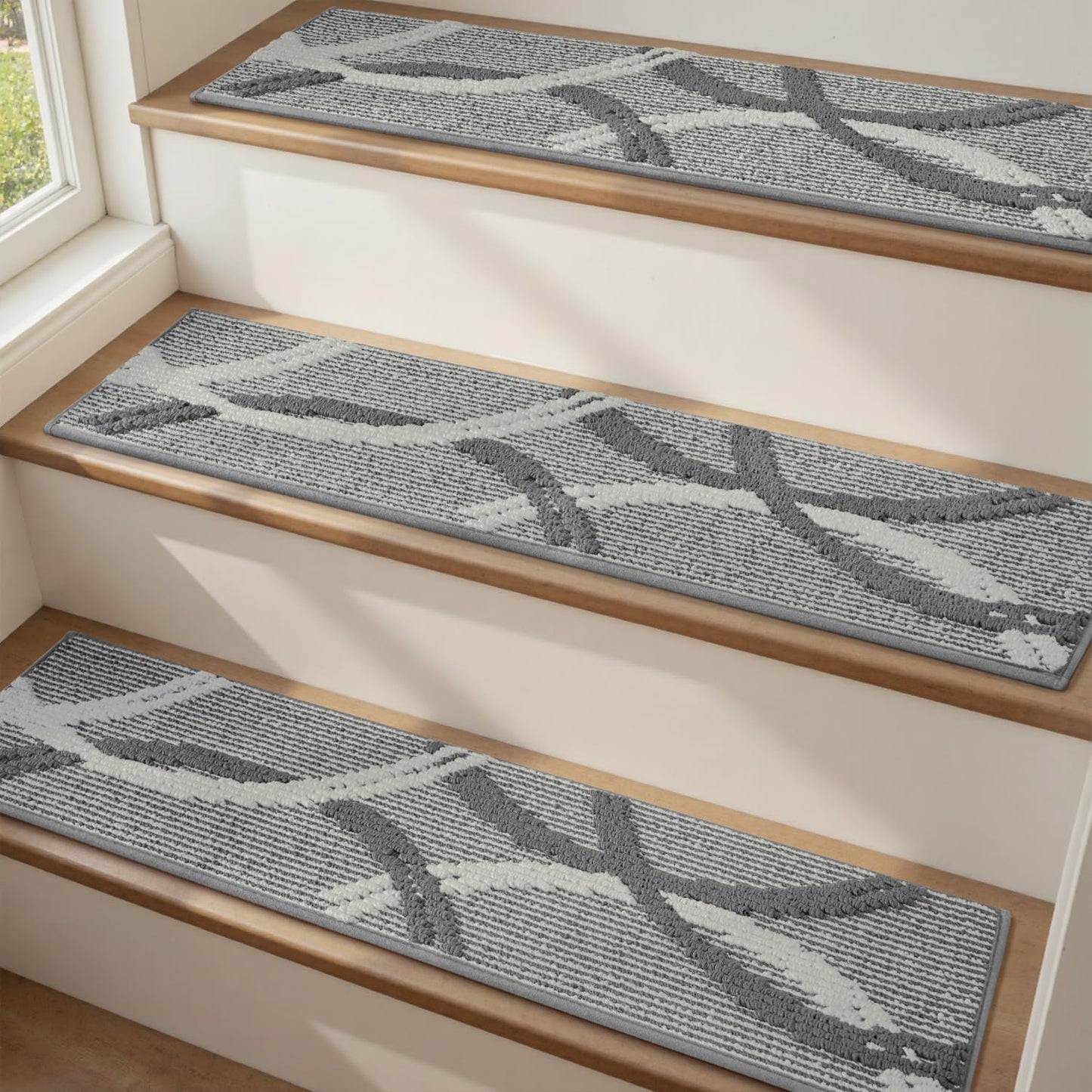 PADOOR Stair Treads Non Slip 15 PCS, 3D Peel and Stick Stair Treads for Wooden Steps Indoor, Residue-Free Adhesive Stair Runner for Kids, Elders & Pets, Washable Carpet for Stairs,8"x30",Brown