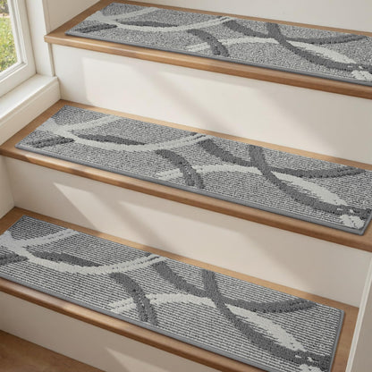 PADOOR Stair Treads Non Slip 15 PCS, 3D Peel and Stick Stair Treads for Wooden Steps Indoor, Residue-Free Adhesive Stair Runner for Kids, Elders & Pets, Washable Carpet for Stairs,8"x30",Brown