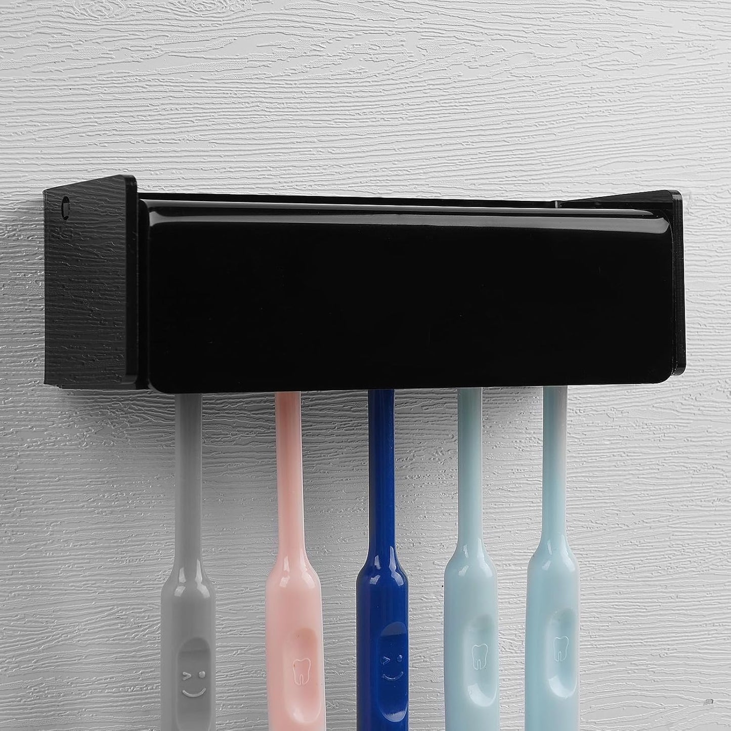 5 Slots Wall Mount Toothbrush Holder with Cover, Self Adhesive Toothbrush Storage Organizer for Shower, Toothbrush Hanger with Automatic Toothpaste Squeezer Dispenser