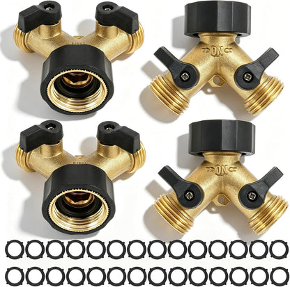 2 Pack Brass Hose Splitter 2 Way, 3/4" Heavy Duty Garden Hose Y Splitter with 14 Rubber Washers, Leak-Free Spigot Splitter with Easy-Grip TPR Valves, Faucet Splitter for Outdoor Garden Lawn Watering