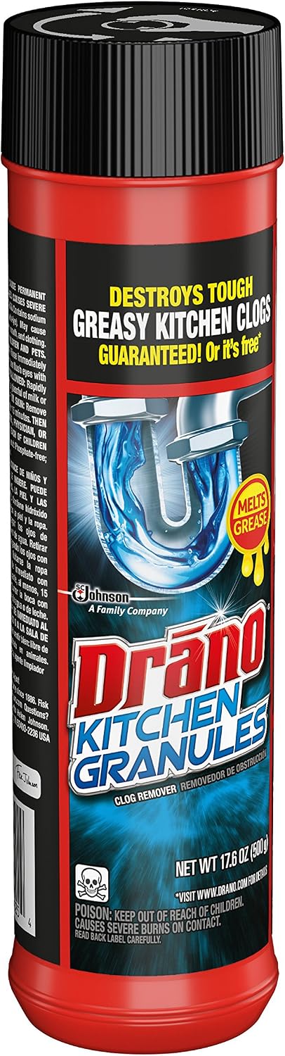 Drano Kitchen Granules Drain Clog Remover and Cleaner, Unclogs blockage from Grease or Cooking Oil, 17.6 oz