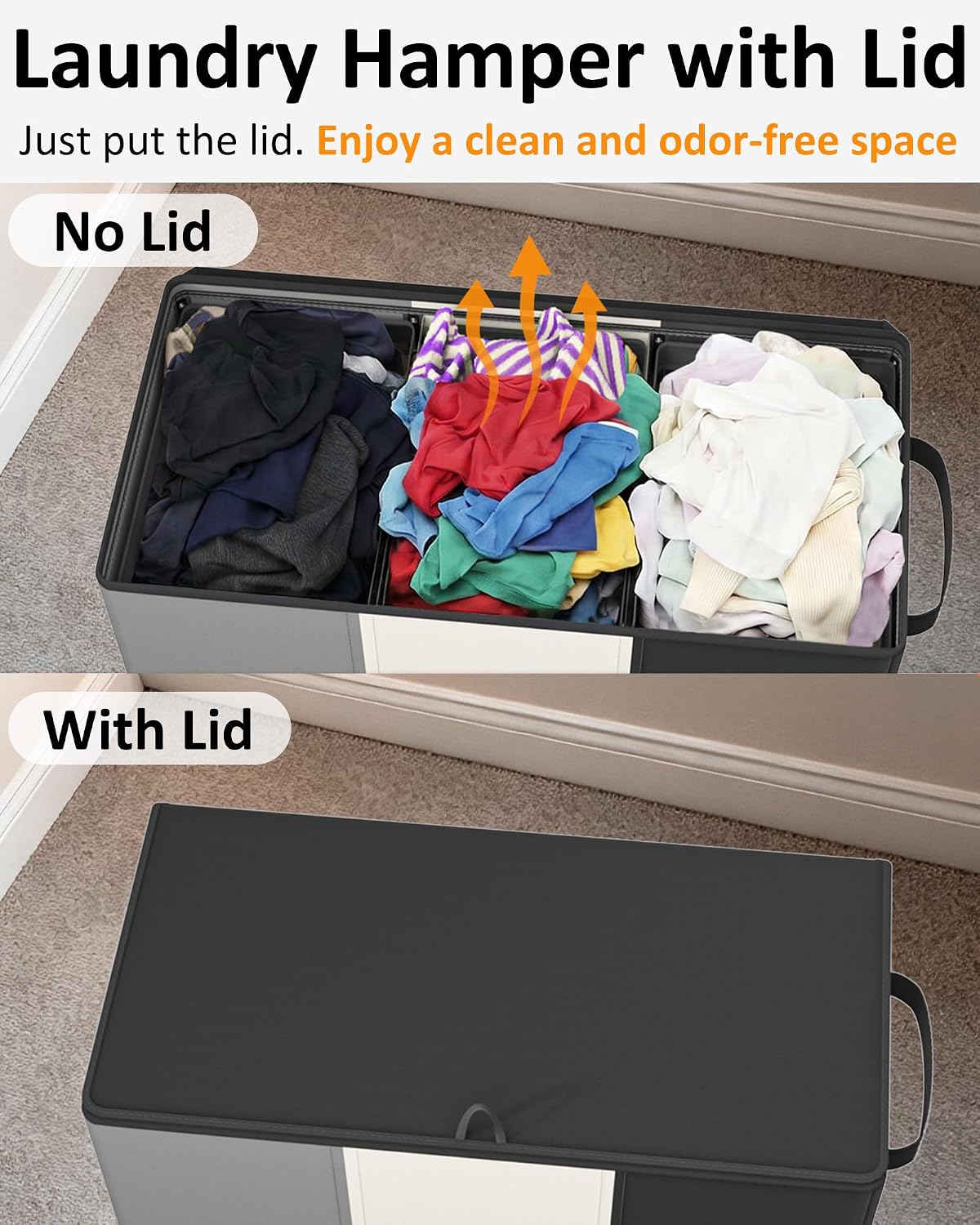 Optish 180L Laundry Hamper 3 Section, Large Laundry Hamper with Lid, Dirty Clothes Hampers with 3 Inner Bags, Laundry Basket Organizer for Laundry, Bedroom, Bathroom, Hamper 3 Compartment, Black