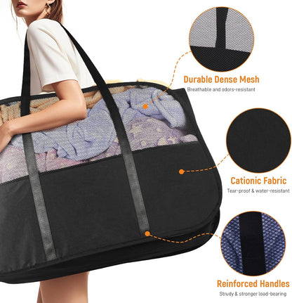 Collapsible Laundry Baskets with 3 Compartment, 150L Tear-proof Pop Up Hamper, Foldable Laundry Basket with Tote Handles, Dirty Clothes Hamper for Laundry, Bedroom, Bathroom, Dorm Grey