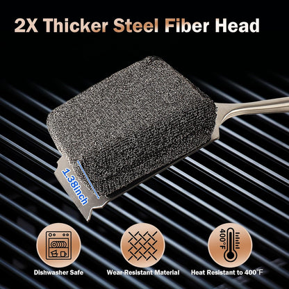 GrillChef Bristle Free Grill Brush, BBQ Steam Cleaning Brush with 2 Replacement Heads, Extra Long Wood Handle, Safe Grill Cleaner for Outdoor Grills, Gift Box Design for Dad Men