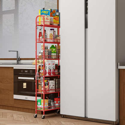 Slim Rolling Storage Cart with Wheels, Metal 6 Tier Spice Rack Mobile Shelving Unit Organizer Kitchen Utility Cart for Office Bathroom Kitchen Laundry Room Narrow Places (6inches)