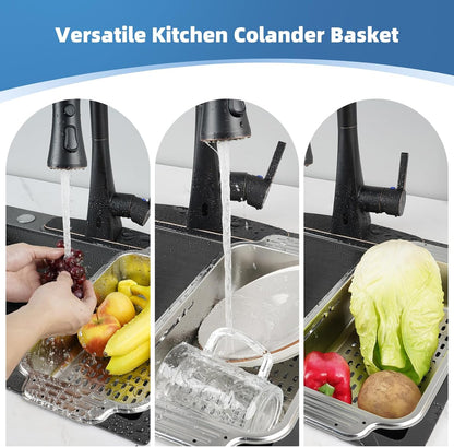 Over the Sink Colander Strainer Basket, ALL METAL Extendable Drain Colander | For Wash Vegetables and Fruits Dry Dishes, 6 Quart Large Size, New Home Kitchen Essentials