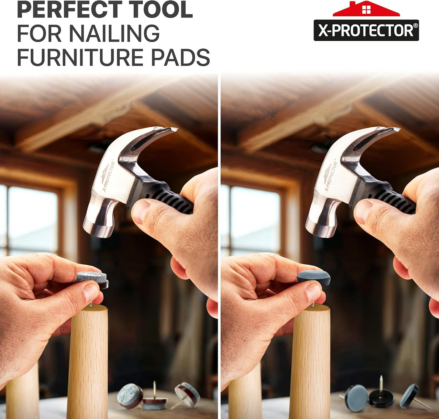 Nail-on Felt Pads X-PROTECTOR 40 PCS - 0.85" Felt Furniture Pads - Brown Chair Leg Floor Protectors - Nail in Furniture Pads for Furniture Legs - The Best Felt Chair Pads for Hardwood Floors (22mm)!