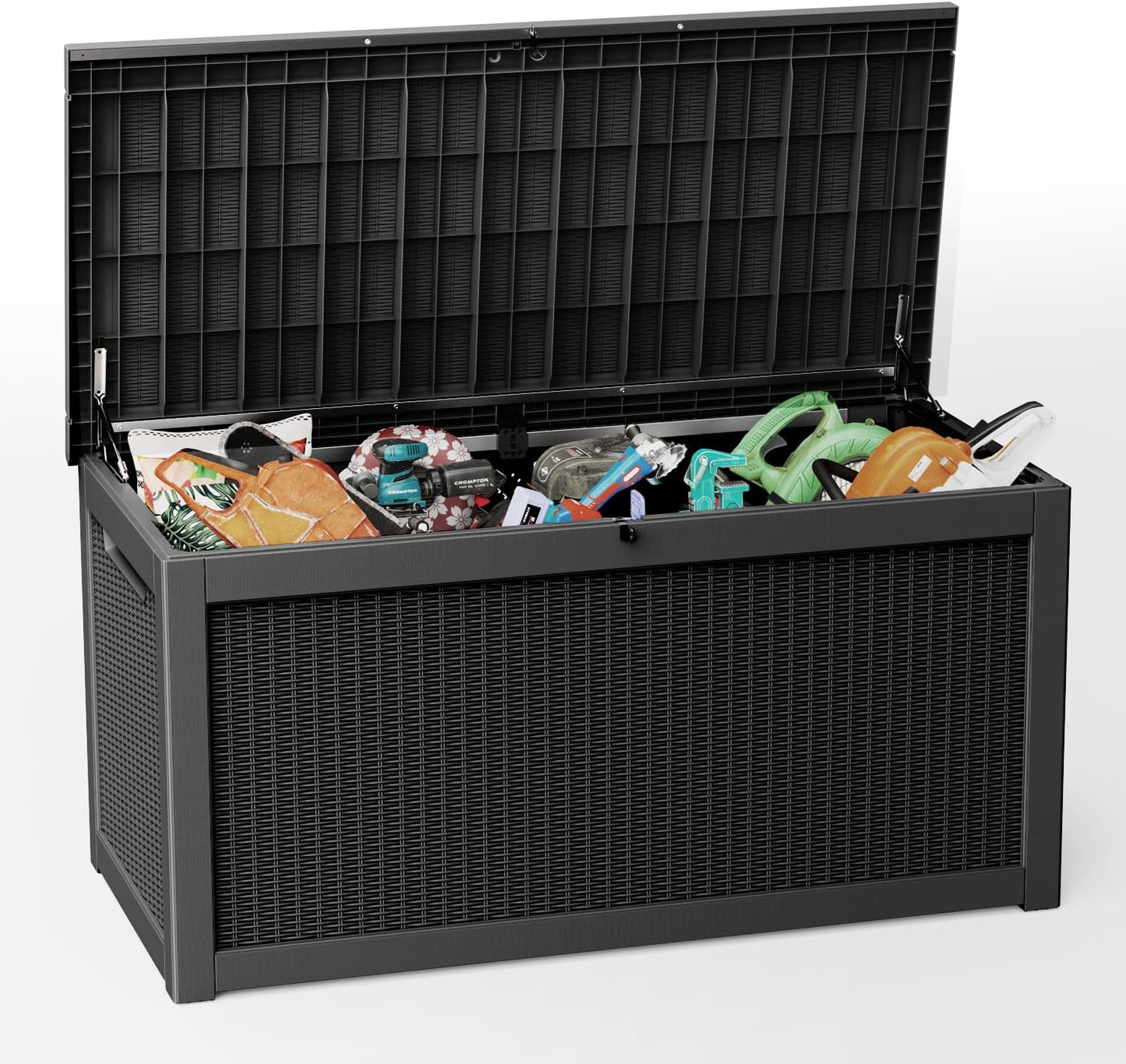320 Gallon Outdoor Storage Box,Large Waterproof UV Resistant Deck Box,Lockable Storage Container for Patio Furniture Cushions Garden Tools and Pool Accessories(Black)