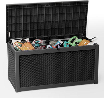 320 Gallon Outdoor Storage Box,Large Waterproof UV Resistant Deck Box,Lockable Storage Container for Patio Furniture Cushions Garden Tools and Pool Accessories(Black)