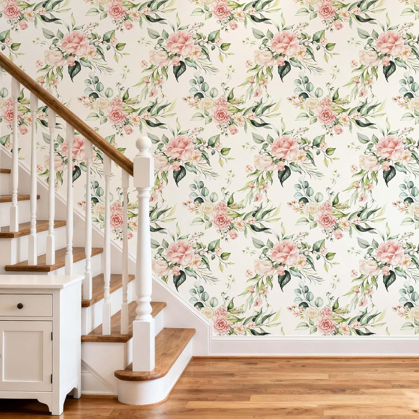 Pink Floral Peel and Stick Wallpaper Self Adhesive Removable Thick Vinyl Watercolor Botanical Flower Accent Wall for Bedroom Bathroom Living Room Renter Friendly 17.7" x 118"