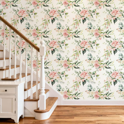 Pink Floral Peel and Stick Wallpaper Self Adhesive Removable Thick Vinyl Watercolor Botanical Flower Accent Wall for Bedroom Bathroom Living Room Renter Friendly 17.7" x 118"